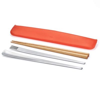 Tak Slim Cutlery Set Orange Dishwasher Safe Made In Japan (spoon, Fork, Chopsticks, Container) JTN-0400-OR