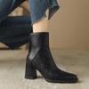Pointed thick heel boots women's autumn and winter new British thick heel Martin boots rear zipper thin boots