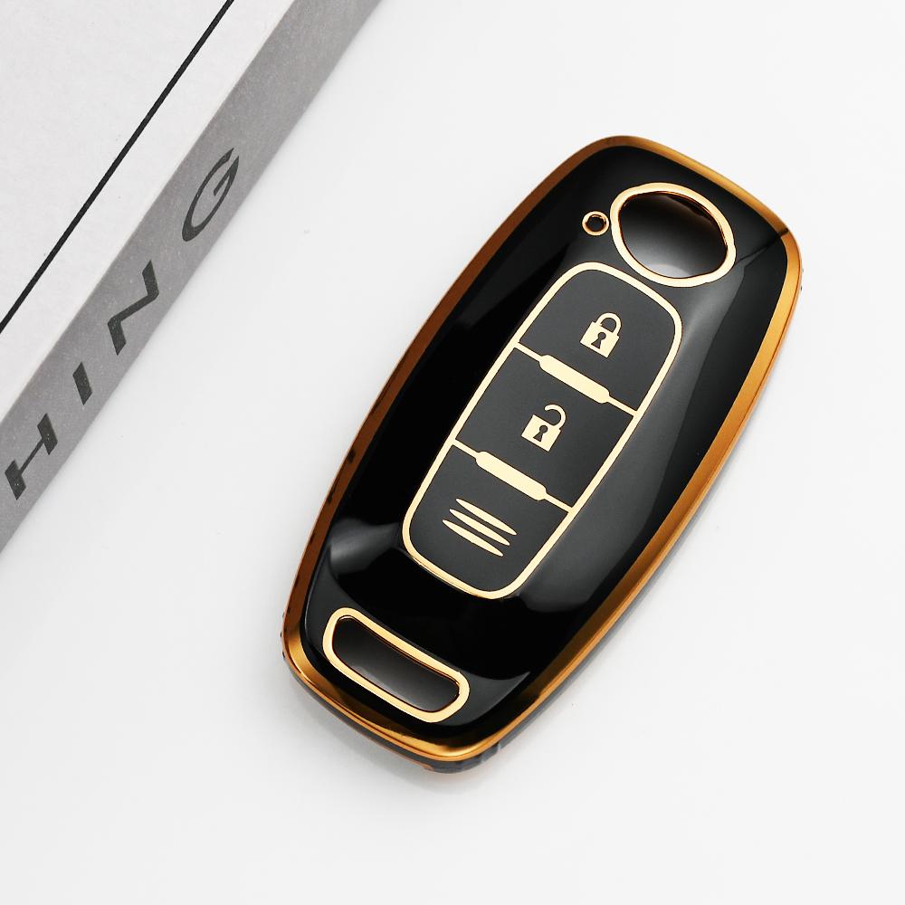 Gold Edge Soft TPU Auto Keyless Remote Key Case Holder Cover for Nissan Juke Teana Altima Ariya X-trail T33 Kicks Qashqai J12