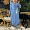 2023 European & American Fashion Denim Long Skirt with Shirt Collar