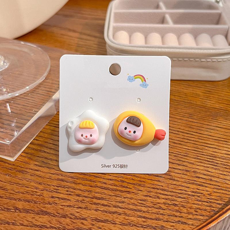 Summer Cartoon Cute Fruit Anthropomorphic Q Version Fun Girl Stud Earrings Peach Cow Flowers