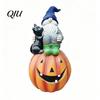 Holiday Gift for Her Halloween Gnome Outdoor Garden Statue, Resin On Pumpkin Figurine with Ornaments Black Cat, Fall Autumn Dwarf Sculpture Porch Yard