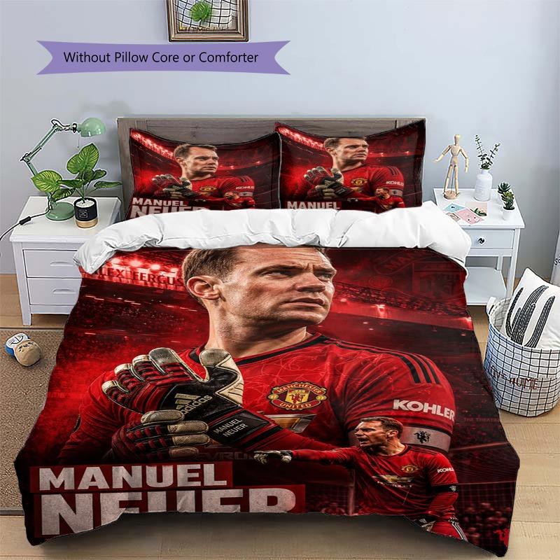 Manuel Neuer Soccer Goalkeeper Bedding Set, Football Star Portrait Duvet Cover, 3Pcs Bed Set with 2 Pillowcases for Bedroom Decor, No Comforter