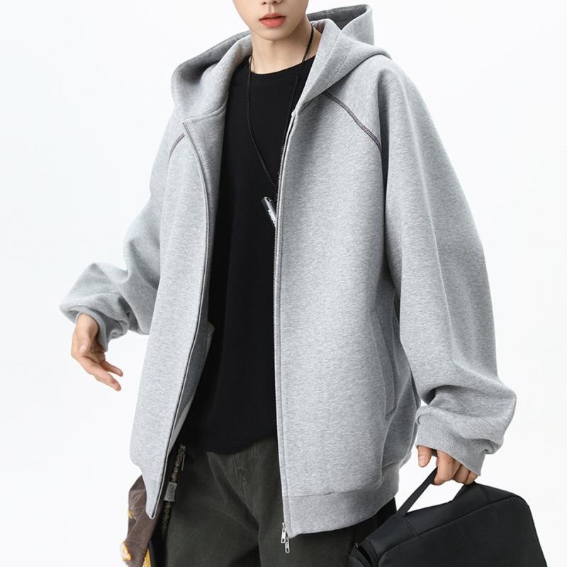 Trendy Men's Autumn Hooded Cardigan Sweatshirt - Versatile Loose Patchwork Hoodie for Couples
