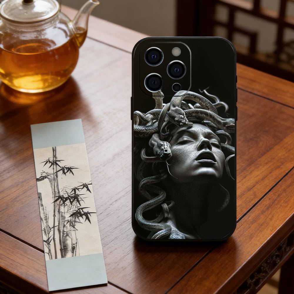 Greek Mythology Art Medusa Phone Case For iPhone 17, 16,15,14,13,12,11 Plus,Pro Max, Others Soft Black Cover