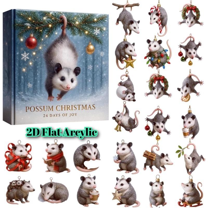

Possums Christmas Advent Calendars 2025, 24 Days Joy Opossum Ornaments Christmas Countdown Calendar,2D Acrylic Possums Set Pendant