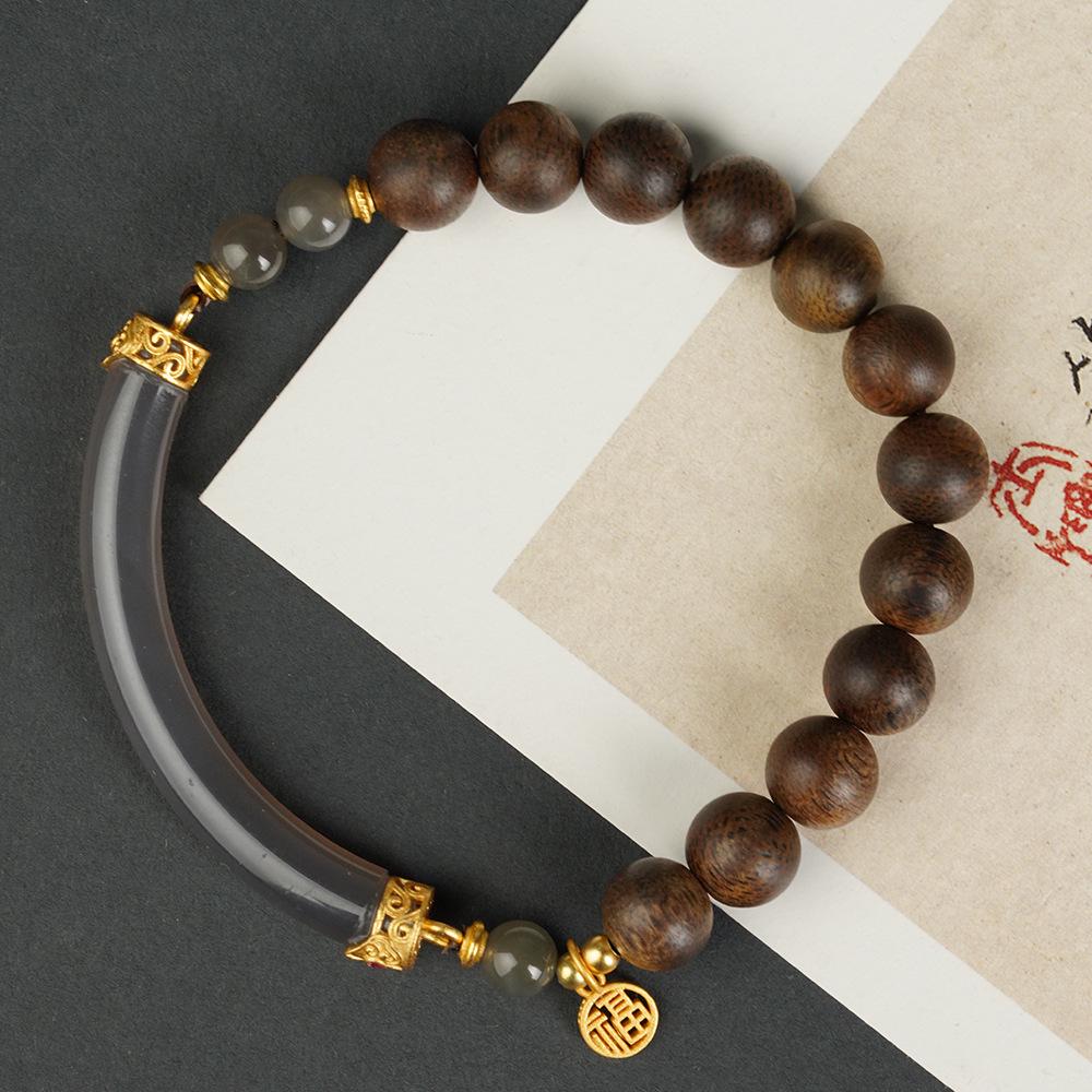 Handmade Nha Trang Purple Qinan Agarwood Bracelet - Natural Texture & Scent