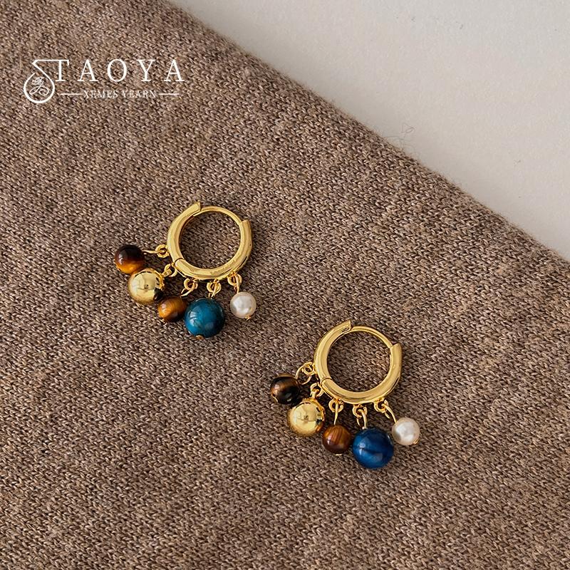 Vintage Natural Stone Colored Round Beads Pendant Gold Color Earrings 2026 Trendy Jewelry Unusual Ear Accessories for Women