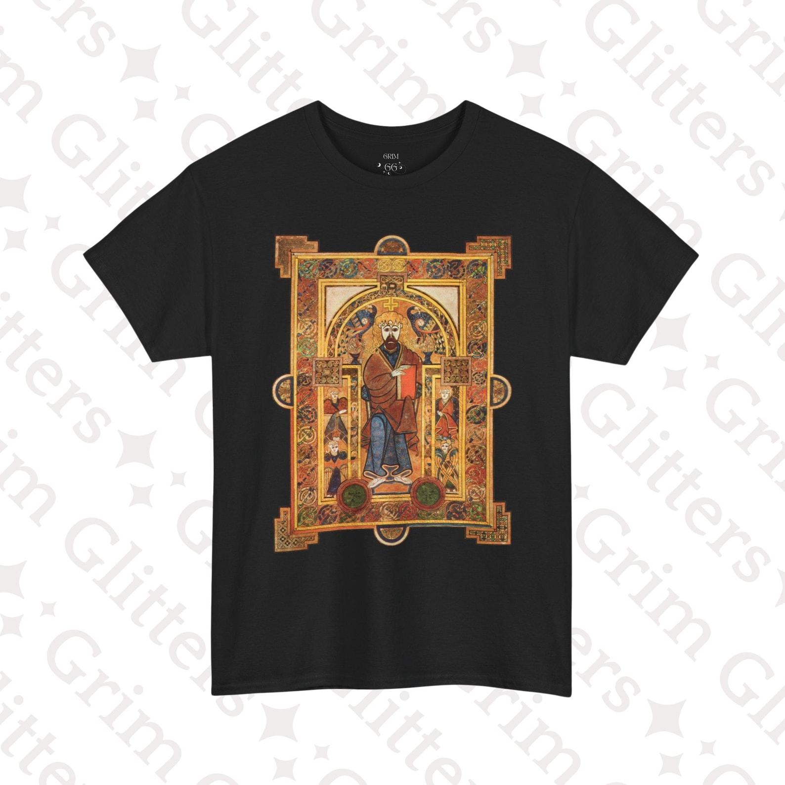 Christ Enthroned T-Shirt: Book of Kells Insular Art Unisex Tee XL