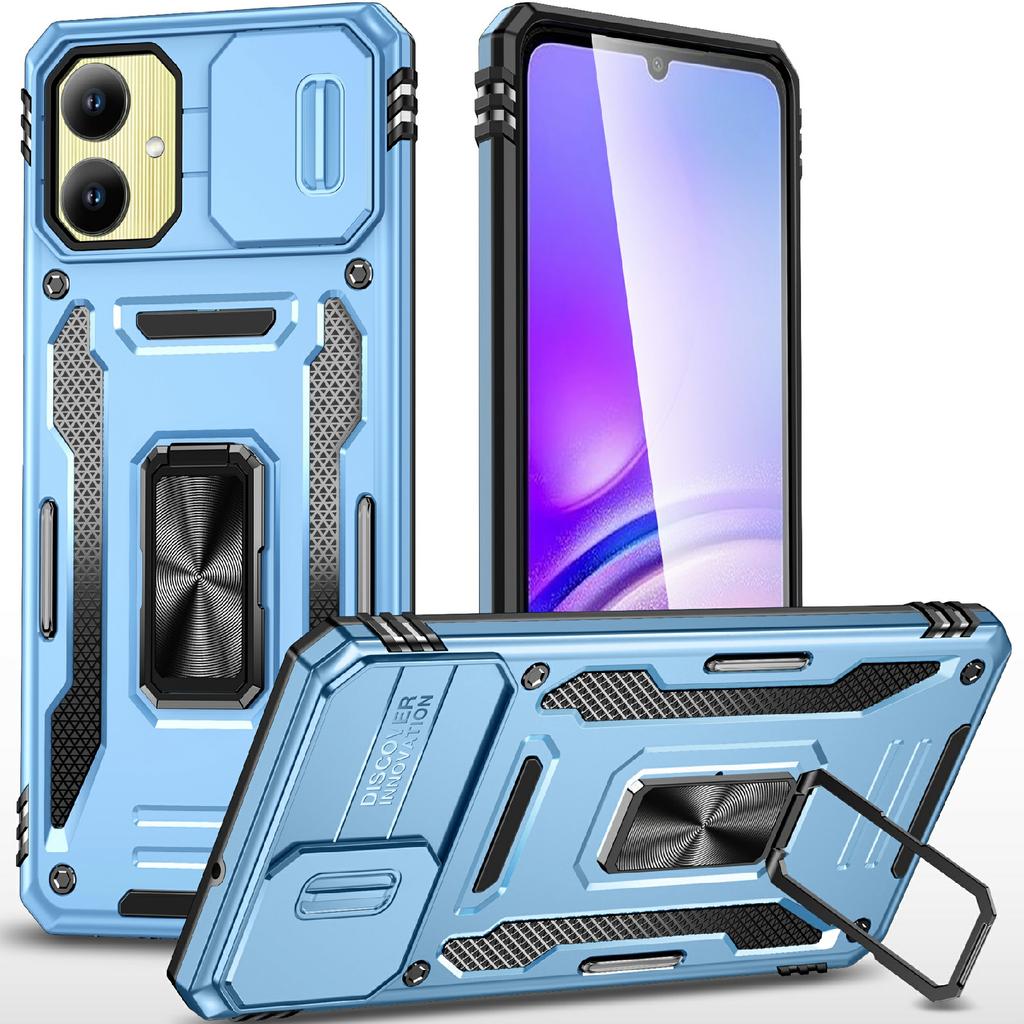 For Samsung Galaxy A06 4G Case Kickstand Slide Lens Lid PC+TPU Drop-Proof Phone Cover