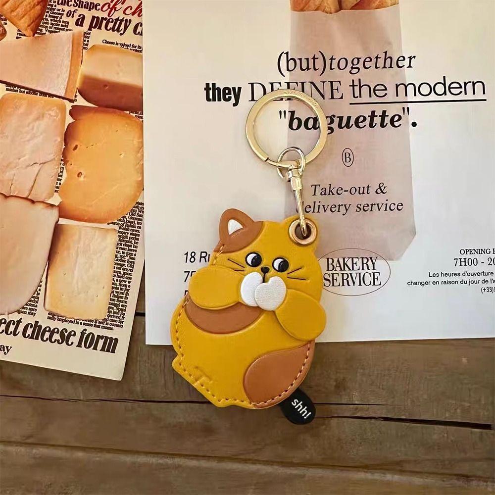 Kitten Access Card Case Capybara Cartoon Keyring Pendant Leather Card Holder Keychain  Ornament