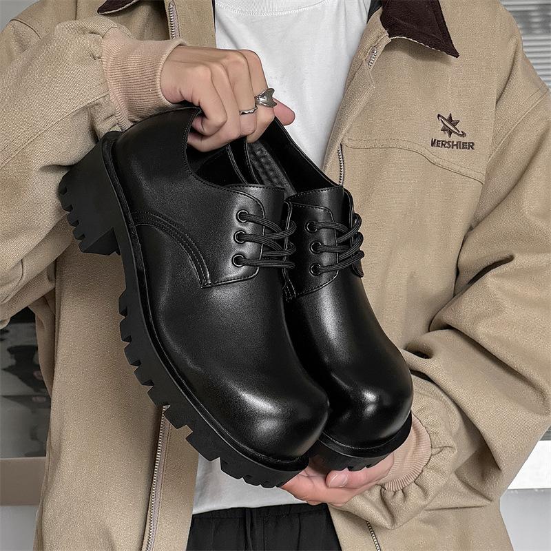 New Big Head Derby Shoes Men's Thick-soled Heightened British Low-top Casual Leather Shoes 8175-J