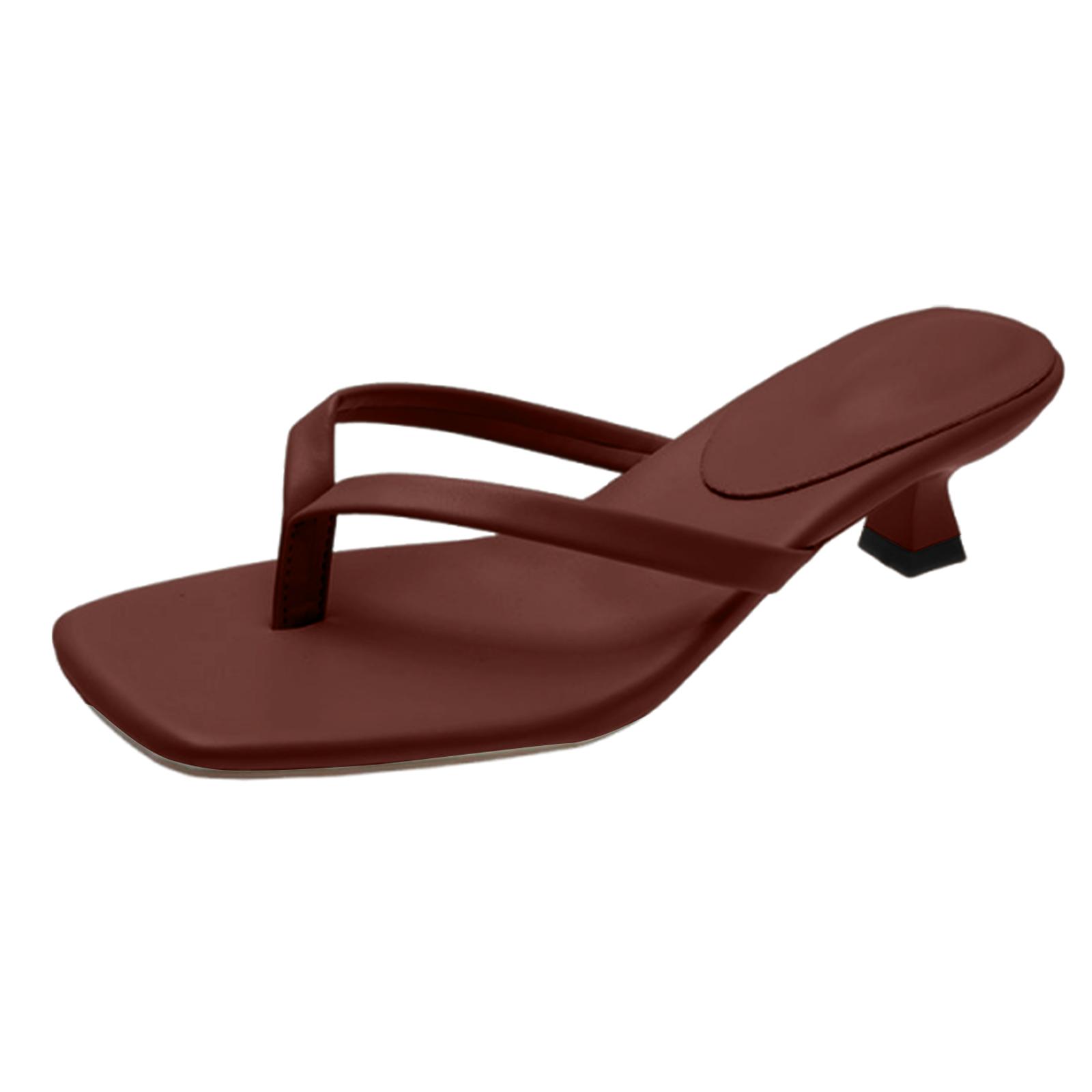 

Women s Heels Flip Flops Square Toe Low Heels Comfortable Summer Sandals for Casual 41 винний