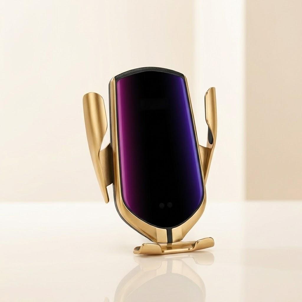 

10W Fast Wireless Qi Car Phone Charger Mount with LED Indicator Universal Holder for All Cars золотой