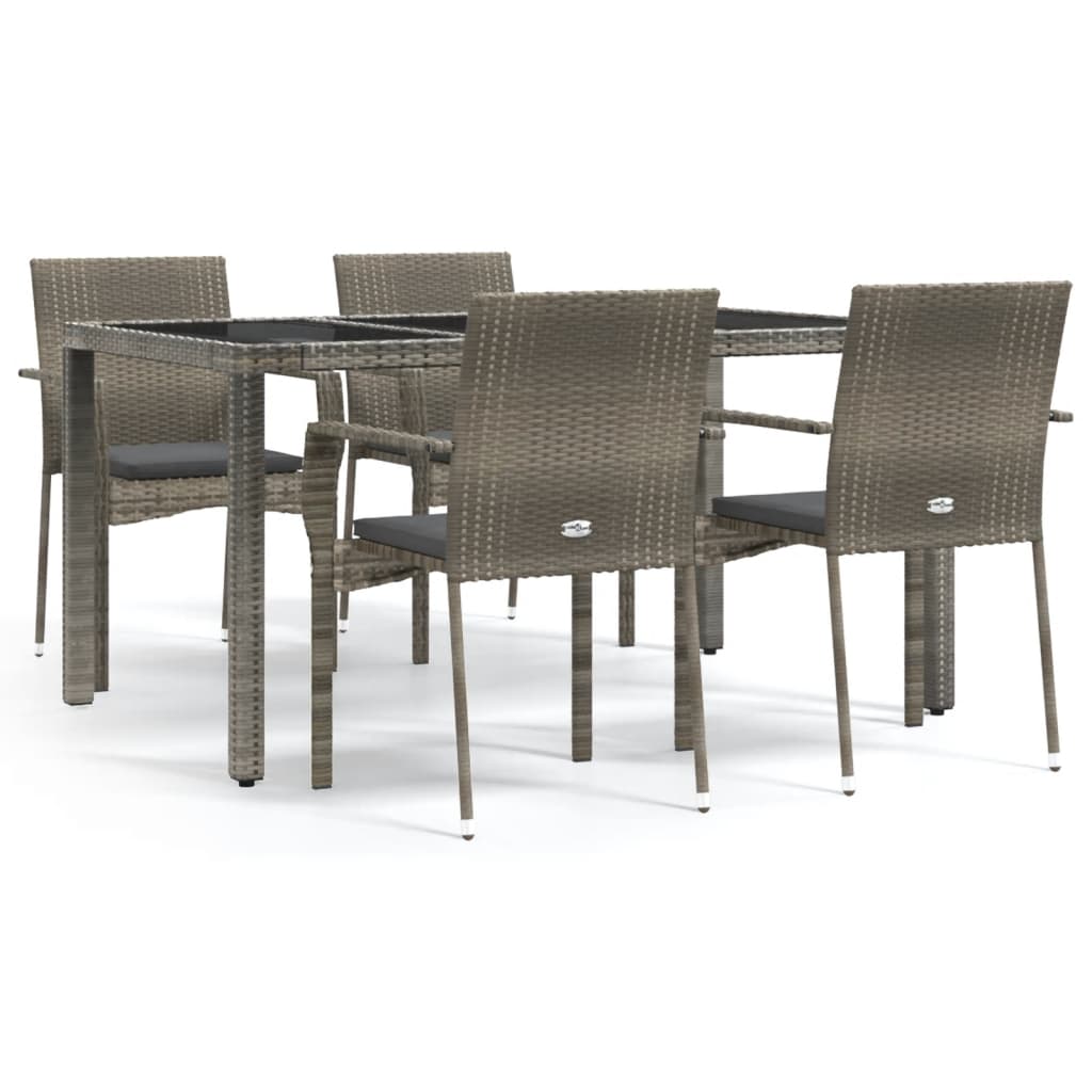 5 Piece Outdoor Dining Set with Cushions Grey Poly Rattan