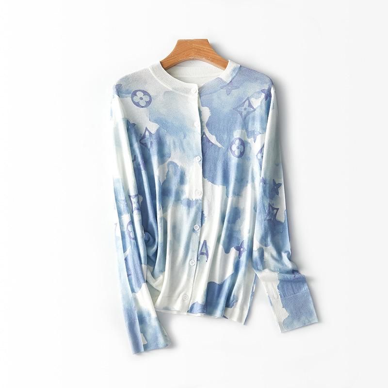 Acetate Wool Blended Printed Knitted Cardigan Women's Summer New Loose Versatile Thin Coat Top
