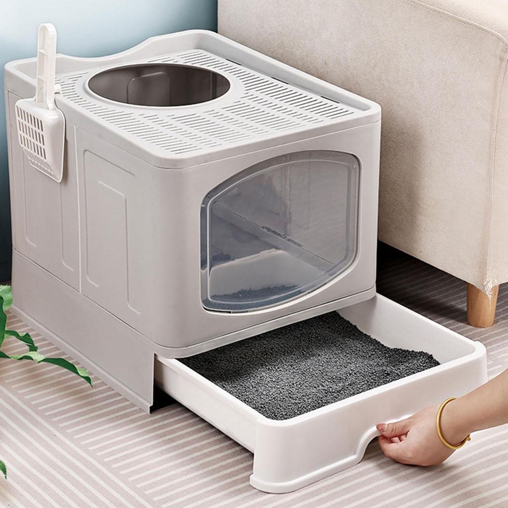 Drawer Type Cats Potty Kitty Litter Tray Fully Enclosed Hooded Cat Box
