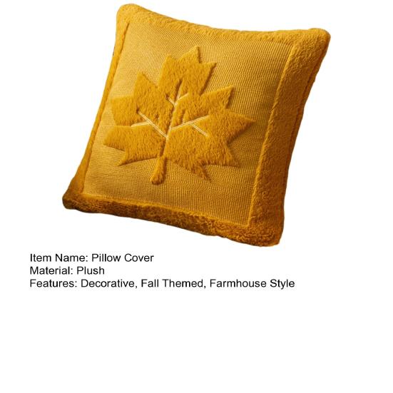 Fall Throw Pillow Cover 18"x18" Plush Pumpkin Pillow Cover Fluffy Maple Leaf Decorative Cushion Cover for Sofa Bedroom Car