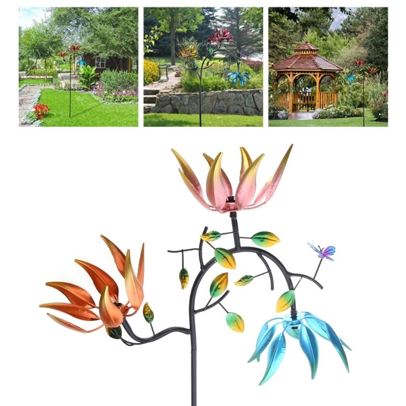 Outdoor Windmill for W/ Spinning Flowers Large Wind Spinner Decor for Garden Patio Lawn Metal Sculpture Stake Art Decora