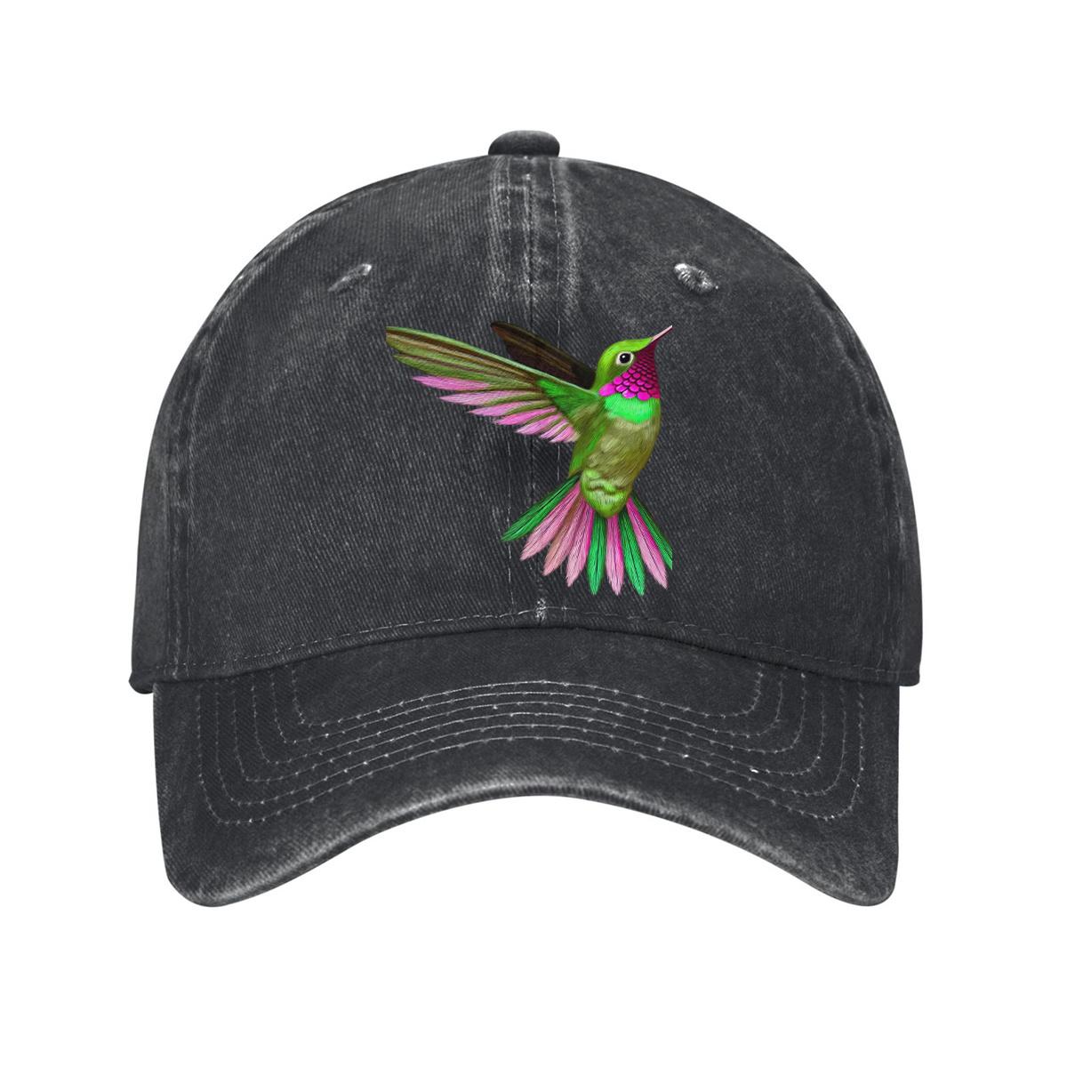 Kolibri-Print Baseballkappe Lebendig Erwachsene Unisex Baumwolle Verstellbar Lässig Denim-Stil Kappe One Size