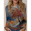 Artistic Landscape Painting Pattern, Slim Fit, Casual Round Neck, Long Sleeves, Everyday Creative Oil Painting Design Pattern.