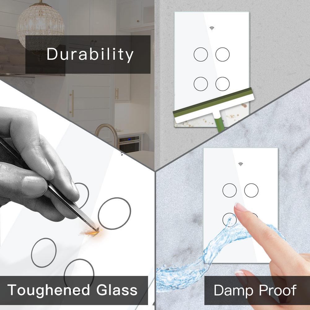 Upgraded 4 Gang Wi Fi Smart Touch Switch Easy Pairing Multi Control Association Backlight ON OFF APP Control Voice