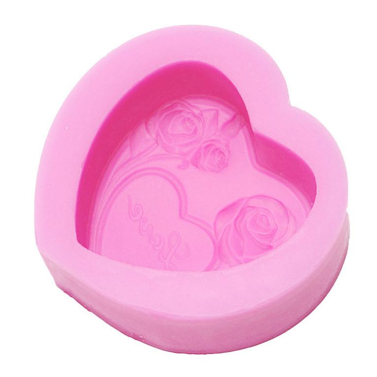 Factory Cheap Classic Popular Art Heart Roses Pattern Silicone DIY Handmade Loaf Soap Candle Ornament Mold