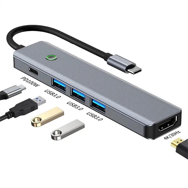 USB Type-C Docking Station with One-Button Screen Stop, High-Speed USB 3.0, HD TV Projection, Lightweight Aluminum Converter.