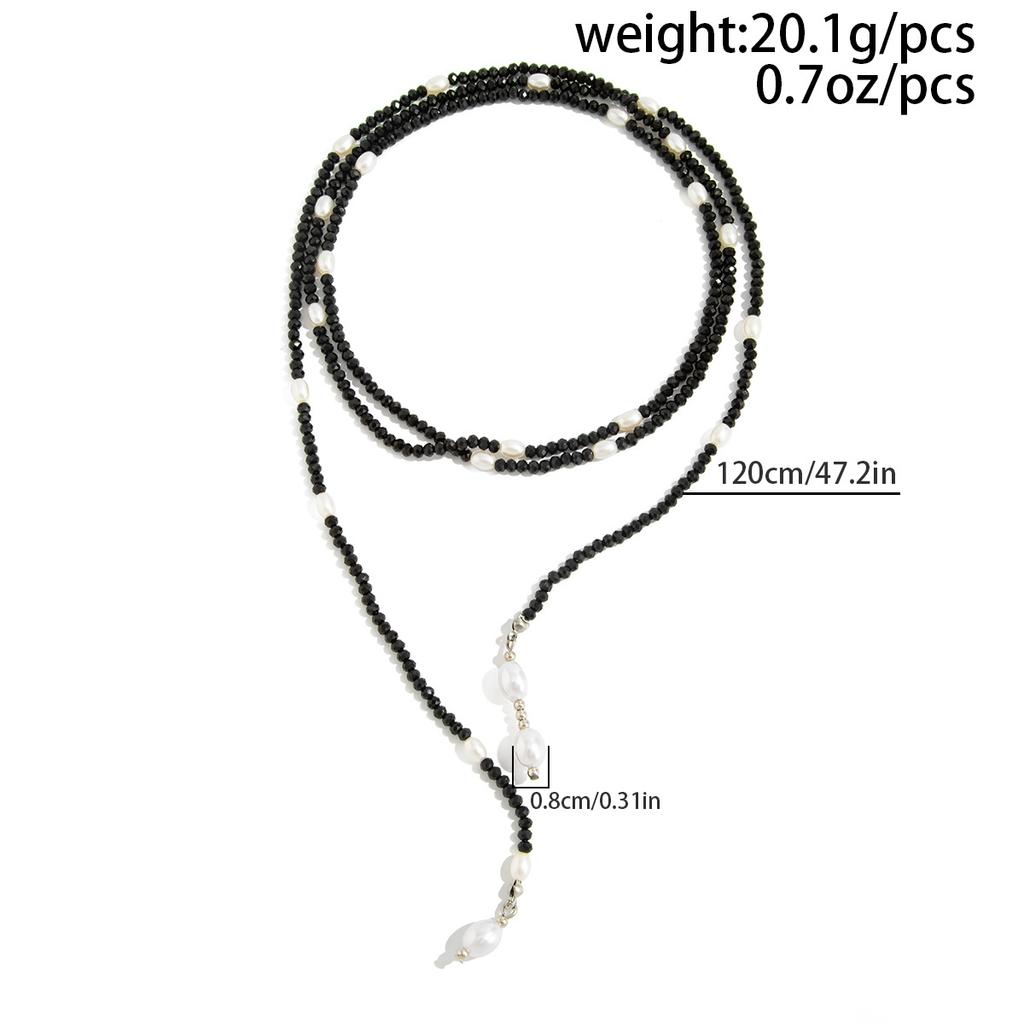 Luxury Handmade Black Crystal CCB Bead Necklace Women's Charm Baroque Pearl Y Shape Long Tassel Sweater Chain Punk Jewelry