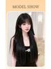 Women's Full Head Wig with Air Bangs - Black Long Straight Synthetic Hair, Fluffy and Natural for Daily Use.