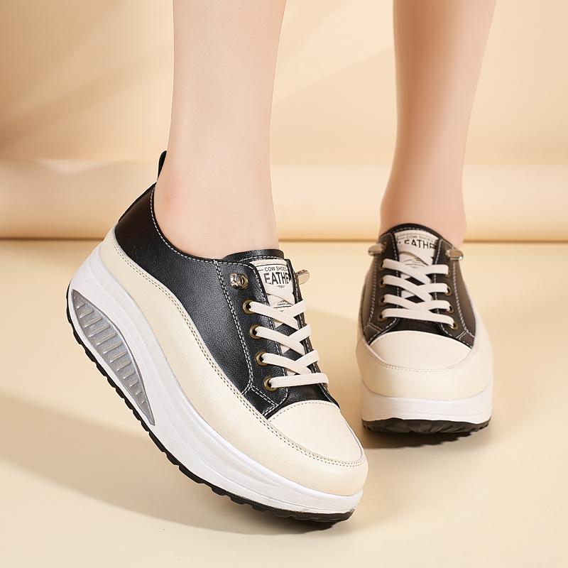 35-41 Women's Leather Lace-up Platform Rocker Shoes Wedge shoes Casual Shoes