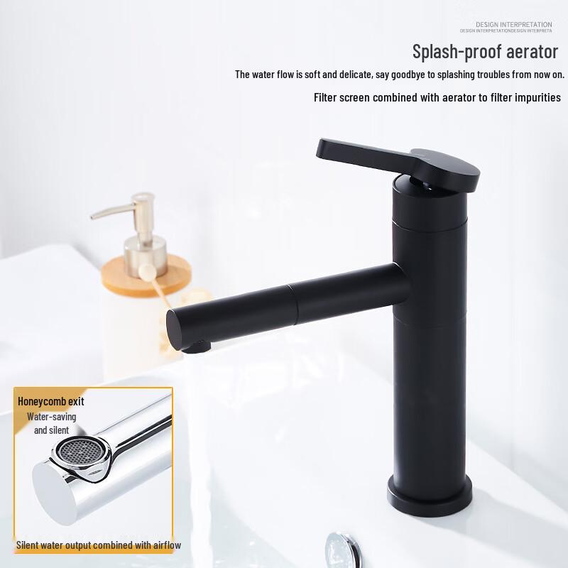 TLXT Black Pull-Out Basin Faucet