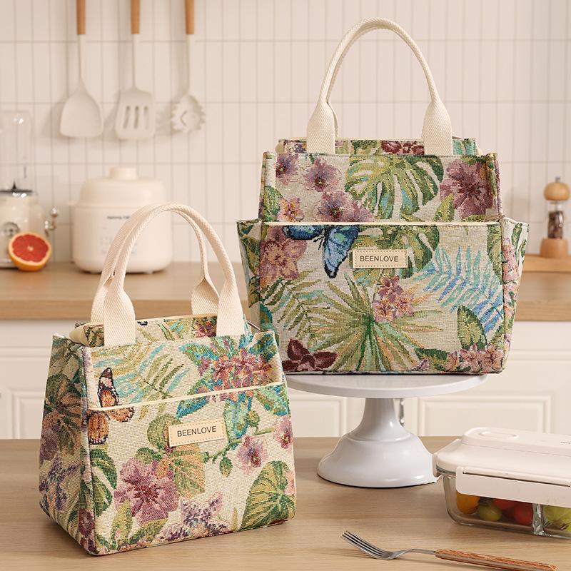 1pcs Floral Lunch Box Storage Bag Portable Meal Container Bag Outdoor Travel Camping Bento Bag for Food Storage