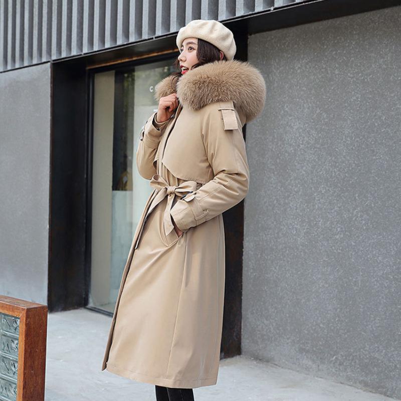 Nuevas chaquetas largas para mujer, otoño invierno, color sólido, forro de felpa desmontable, parkas para mujer con capucha y cuello de piel, abrigo grueso, chaqueta acolchada