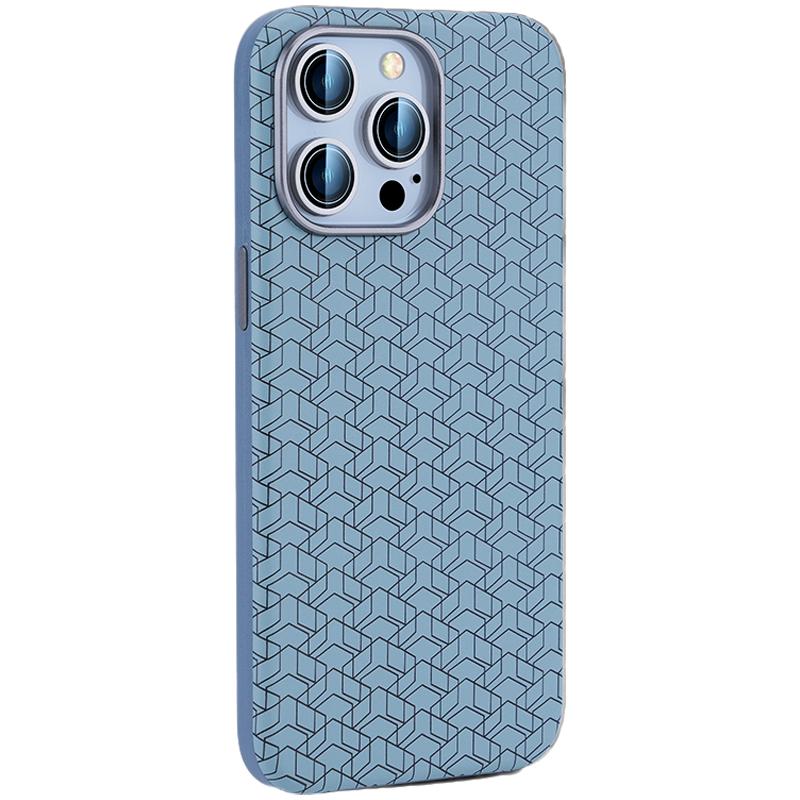 

For iPhone 15 Pro Case Geometric Pattern Leather+TPU Phone Cover Baby Blue