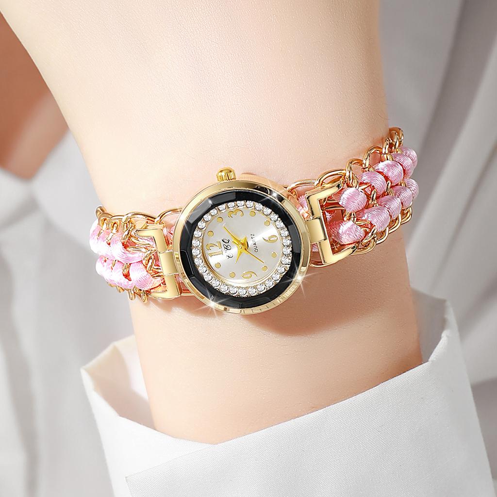 Women's Watch Fashion Rhinestone Braided Rope Bracelet Quartz Watches