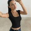 European and American style ins style women's clothing new Spice Girl style fashion trend square neck short-sleeved slim-fit bottoming shirt T-shirt