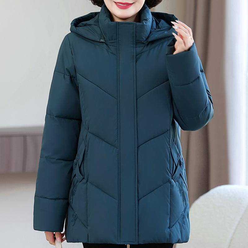 

Женские парки больших размеров Зимние теплые куртки С капюшоном Элегантная свободная толстая верхняя одежда Пальто для женщин среднего возраста 5XL синий