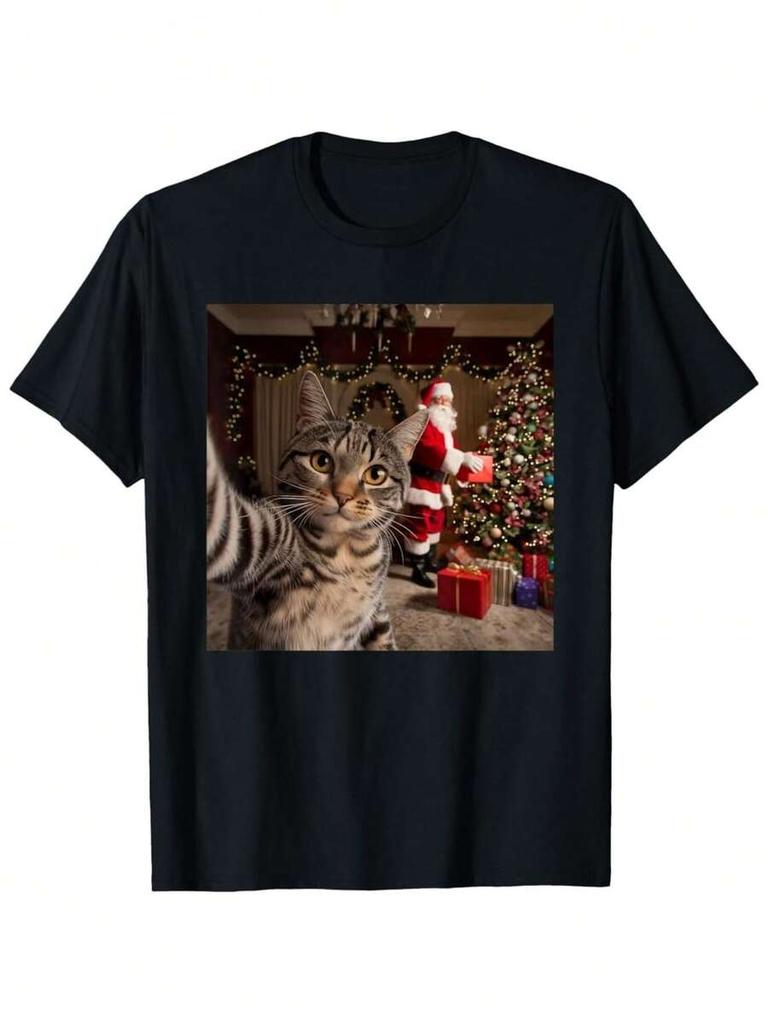 Grappig Kat Kerstmis Selfie Unisex T-shirt