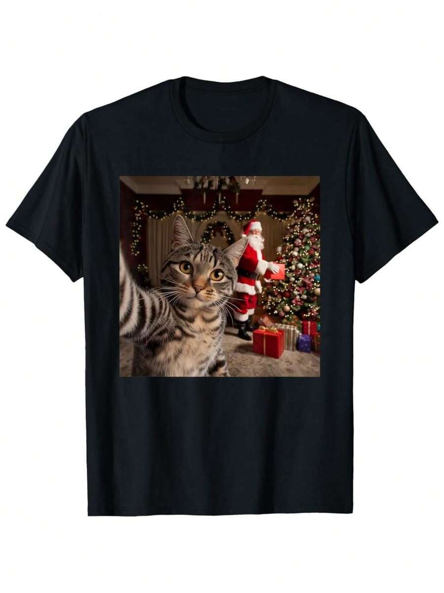 Funny Cat Christmas Selfie Unisex T-Shirt S