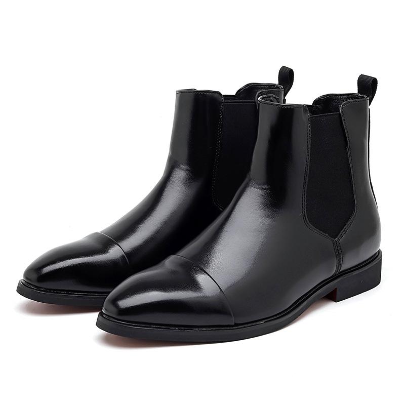 Men's Leather Boots Large Size New Leather Shoes Fashion Men's High-top Leather Boots Trend British Style Chelsea Short Boots