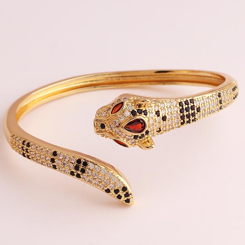 

New Fashion Statement Animal Cuff Bangle Gold Plated Green/Blue/Red Eye Black Zircon Spots Leopards Bracelet For Women Men Gift