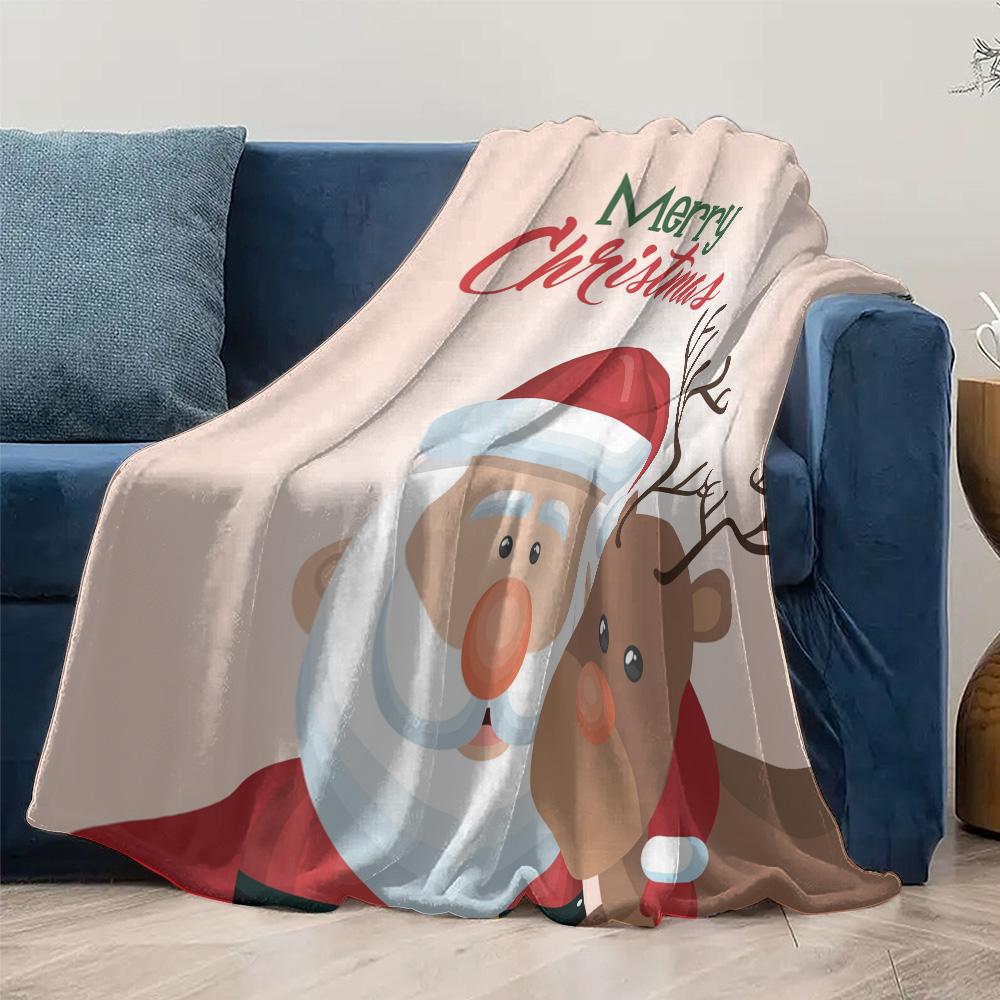 Santa Claus Throw Blanket Christmas Deer Pattern Cozy Fleece Bedding Festive Holiday Gift Home Decor Reindeer Navidad Holiday Se