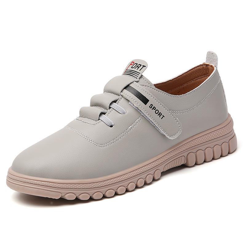 Flat-soled Leather Shoes for Women In Spring and Autumn New Elastic Single Shoes Versatile and Fashionable Velcro White Shoes