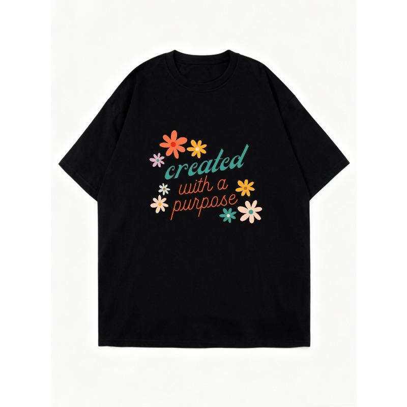Oversized T Shirt Black Created With A Purpose Floral Print And Text Casual Wear For Women