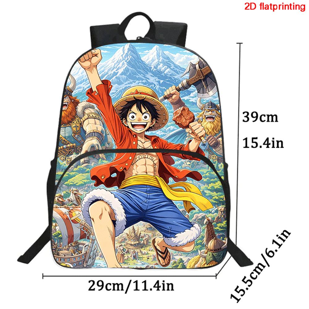 One Piece 15 Inch Front Pocket Backpack for Boys Girls Best Gifts Lightweight Durable Cartoon School Bookbag for Children Travel