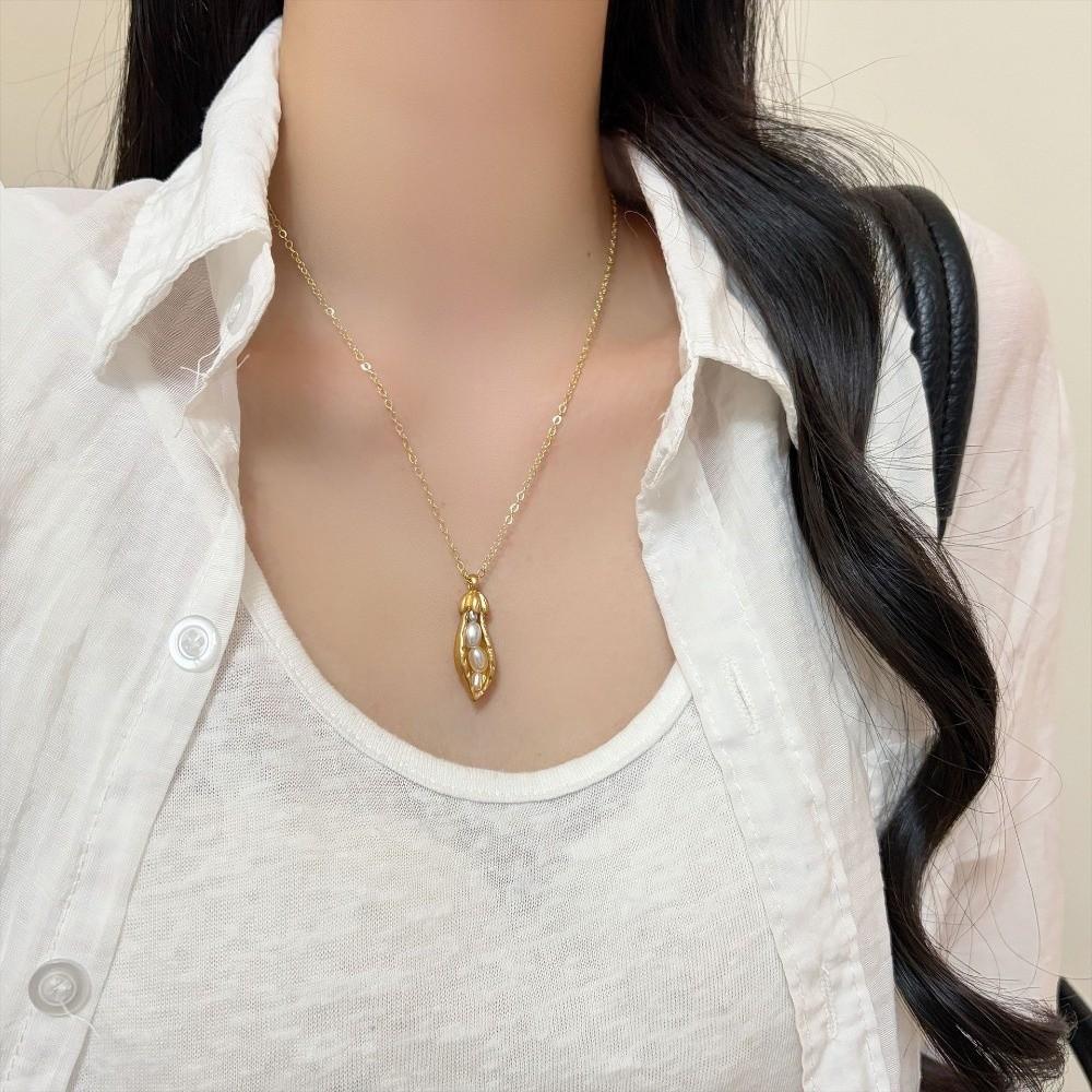 Copper Alloy Sweater Chain Gold Plated Pea Pearl Necklace Fashionable Peanut Pearl Necklace Women
