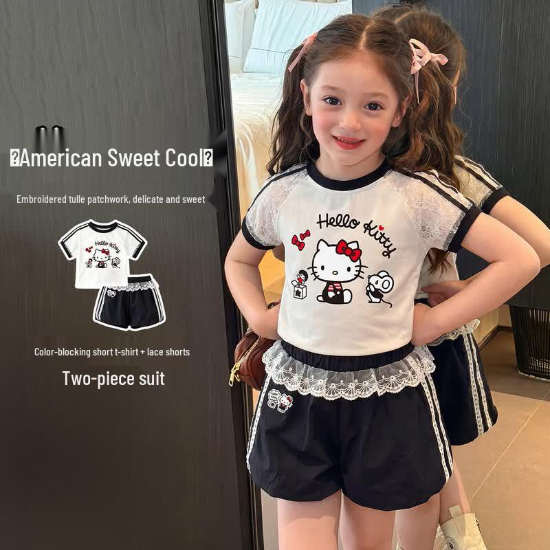 Hello Kitty Girls Summer Colorblock Short Sleeve & Shorts Set 160