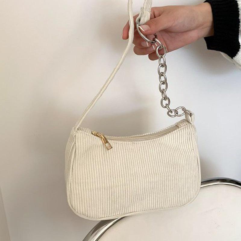 autumn and winter new portable small square bag plush shoulder fashion retro corduroy underarm baguette bag handbag