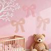 3 Pcs Boho Bow Wall Decor Pink Bow Nursery Decoration Coquette Room Decor Wooden Woven Macrame Wall Hanging Pink Preppy Decoration for Nursery Dorm